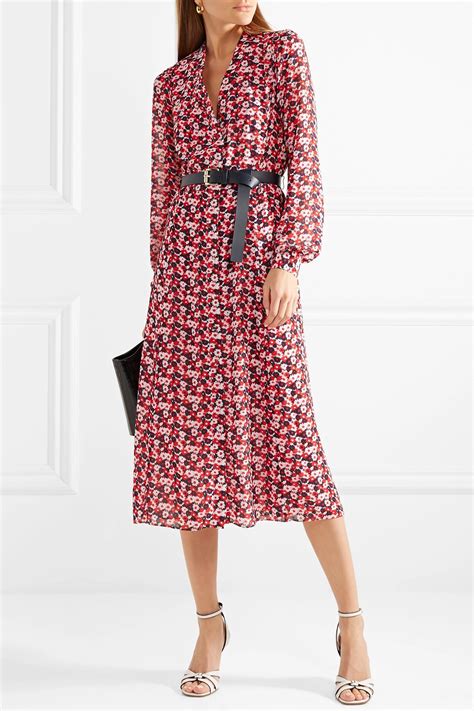 michael kors printed belted midi dress